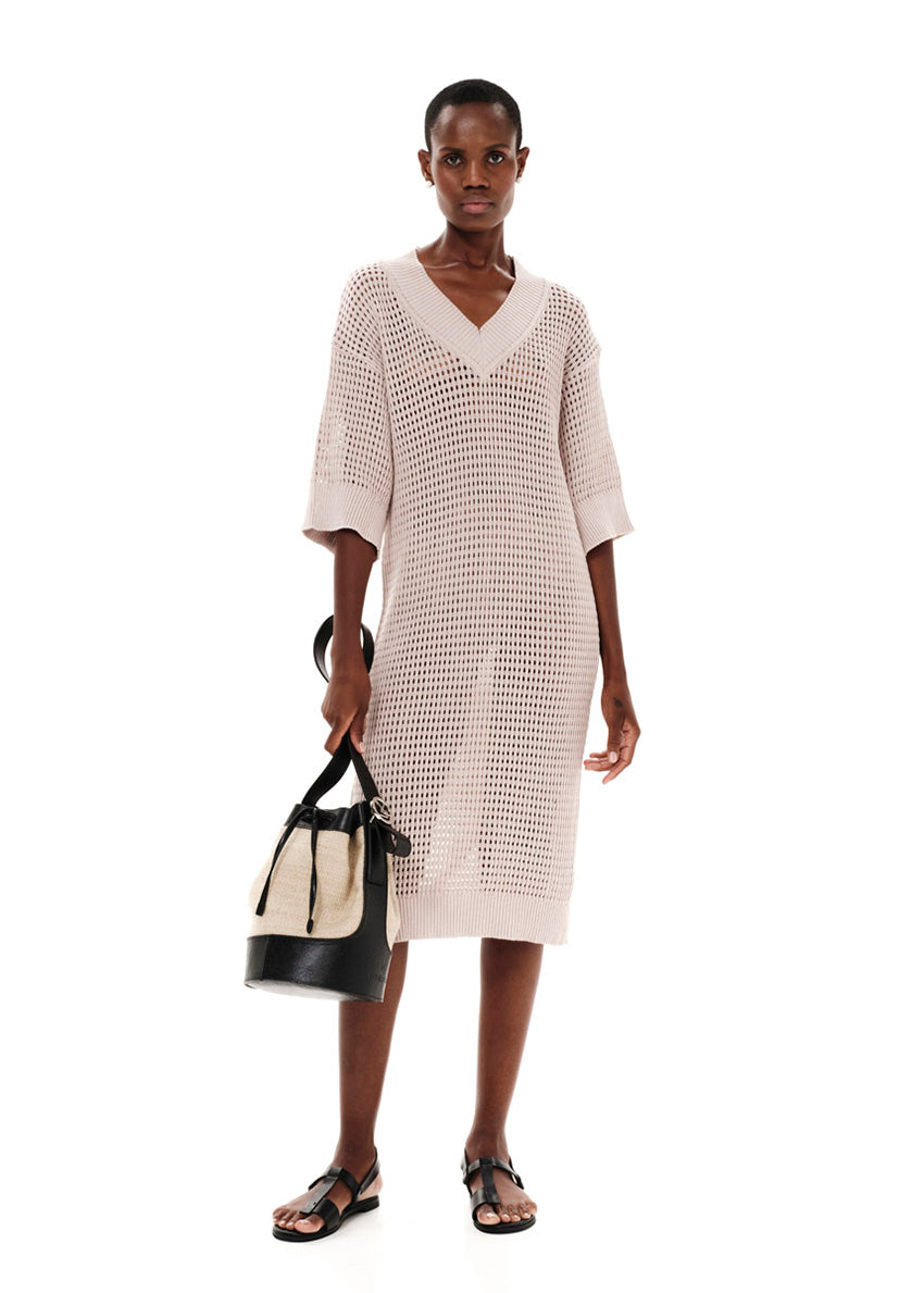 Midi dress with a perforated knitting stitch made of high quality Greek cotton in a loose fit.