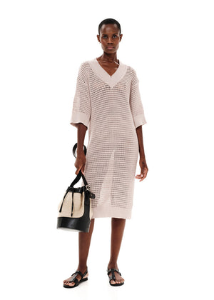 Midi dress with a perforated knitting stitch made of high quality Greek cotton in a loose fit.