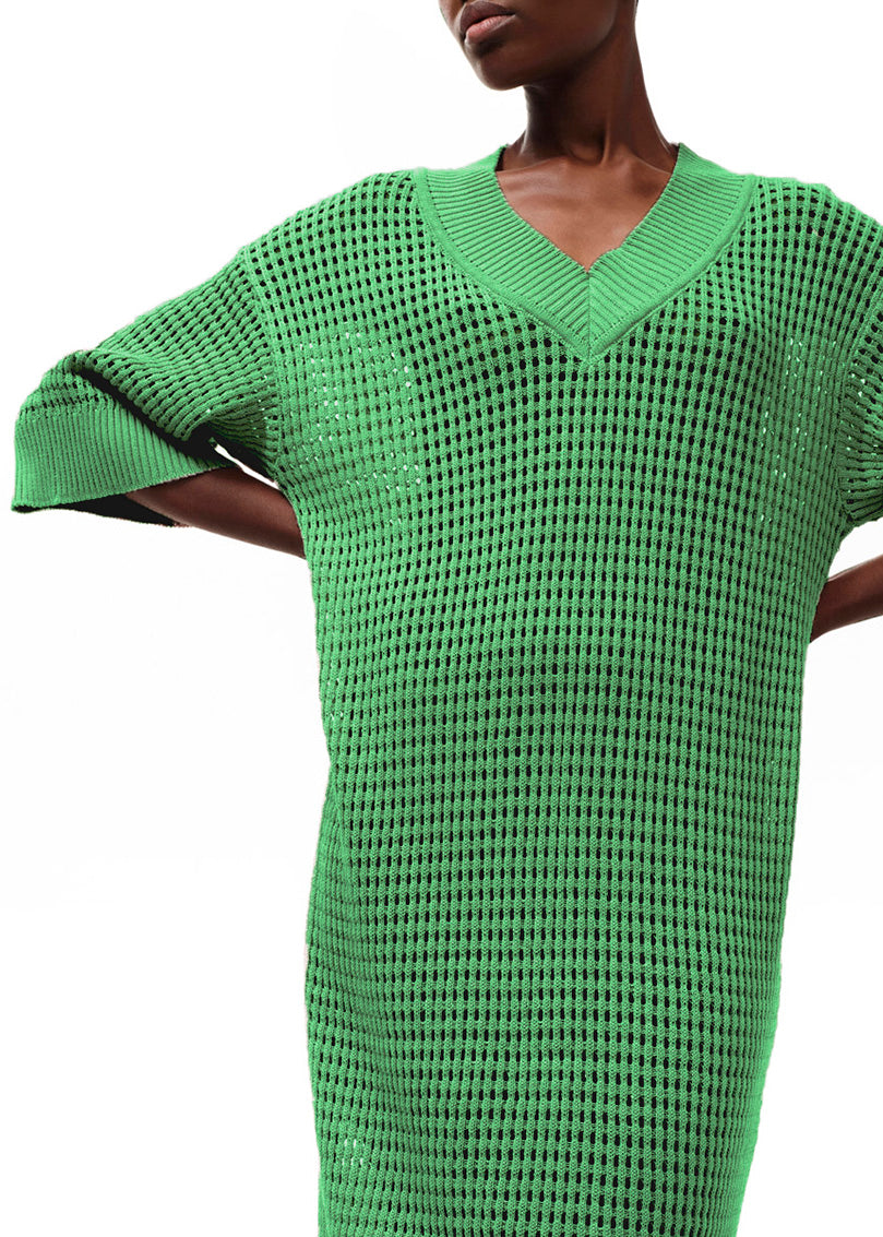 Midi dress with a perforated knitting stitch made of high quality Greek cotton in a loose fit.