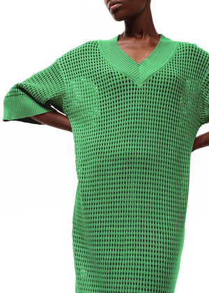 Midi dress with a perforated knitting stitch made of high quality Greek cotton in a loose fit.