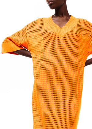 Midi dress with a perforated knitting stitch made of high quality Greek cotton in a loose fit.