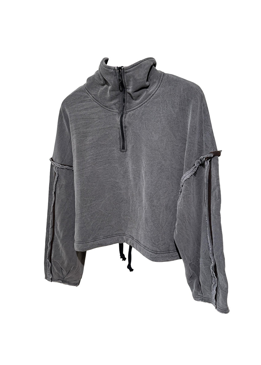 Gray hoodie with drawstrings on a white background