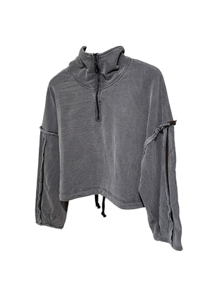 Gray hoodie with drawstrings on a white background