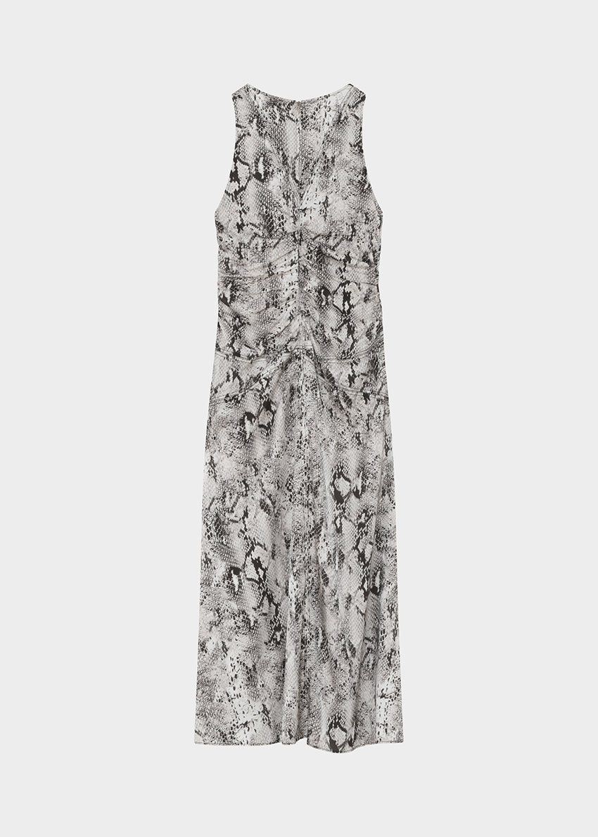 Long dress with snake print on a white background
