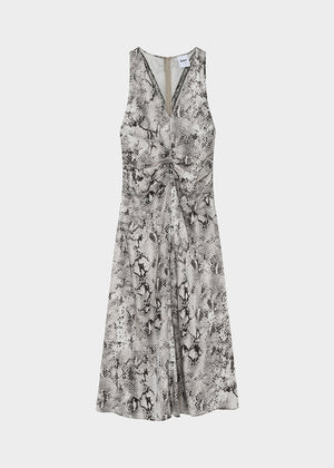 Snake print dress on a white background