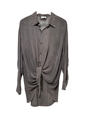 Gray draped shirt on a white background