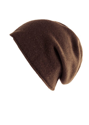 A brown wool beanie on a white background 