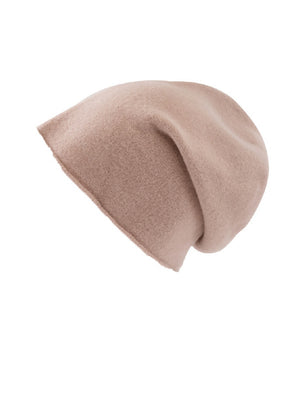 A burly wood wool beanie on a white background 
