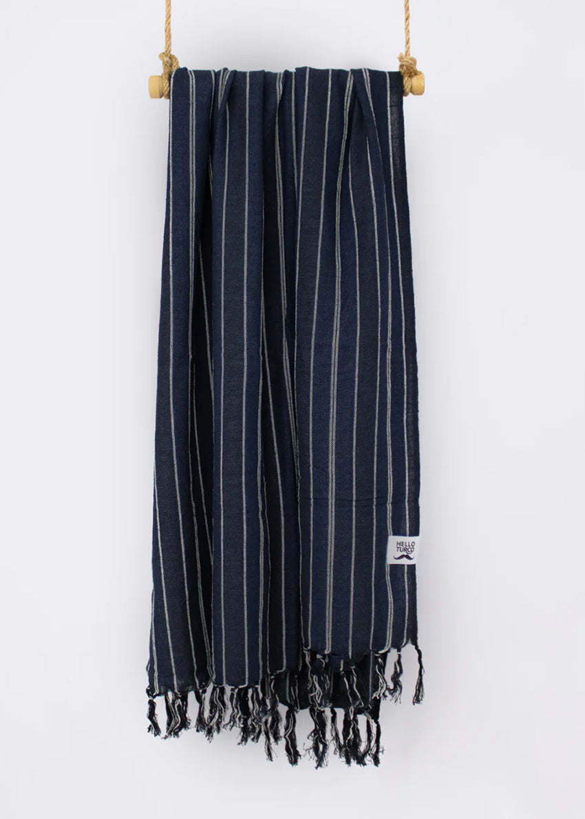 Blue striped towel with fringes