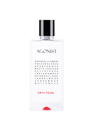 Perfume bottle labeled 'AGONIST' on a white background