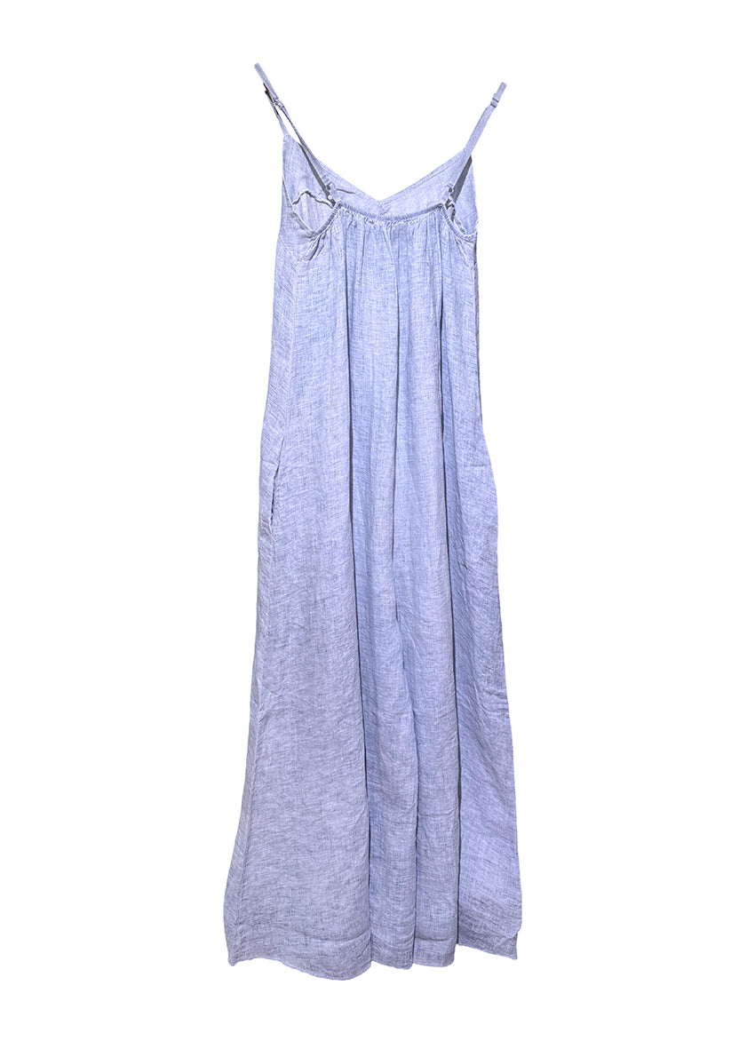 Blue jumpsuit with thin straps on a white background
