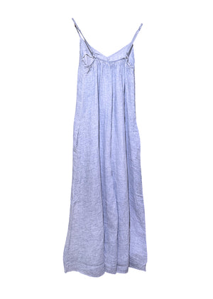 Blue jumpsuit with thin straps on a white background