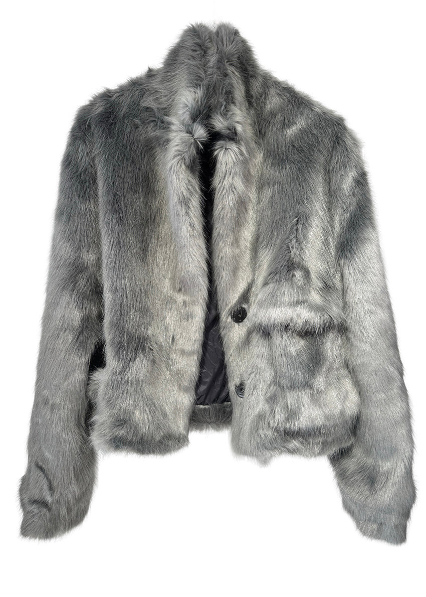 A grey fur with long sleeves and pockets on a white background 