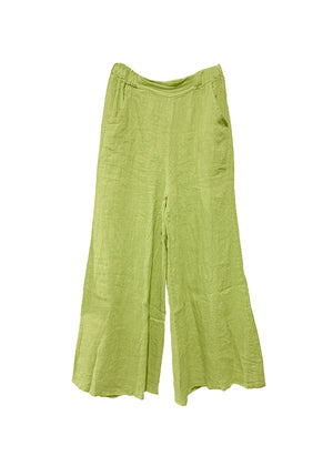 Green linen pants on a white background