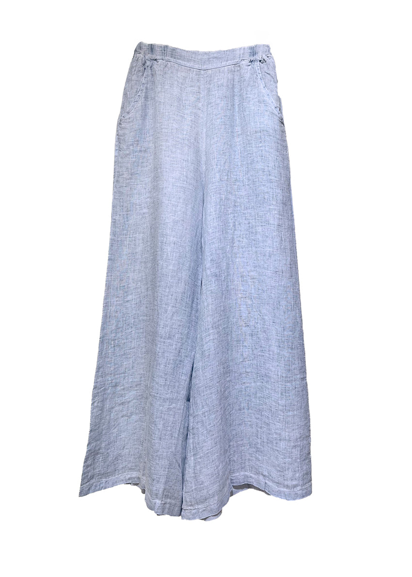 Light blue linen pants on a white background