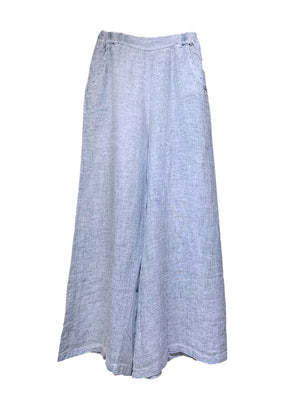 Light blue linen pants on a white background