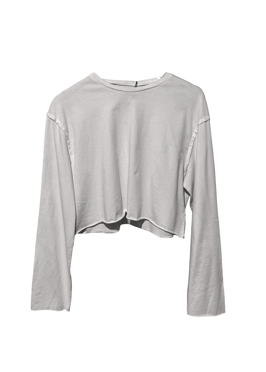 Gray long-sleeve crop top on a white background