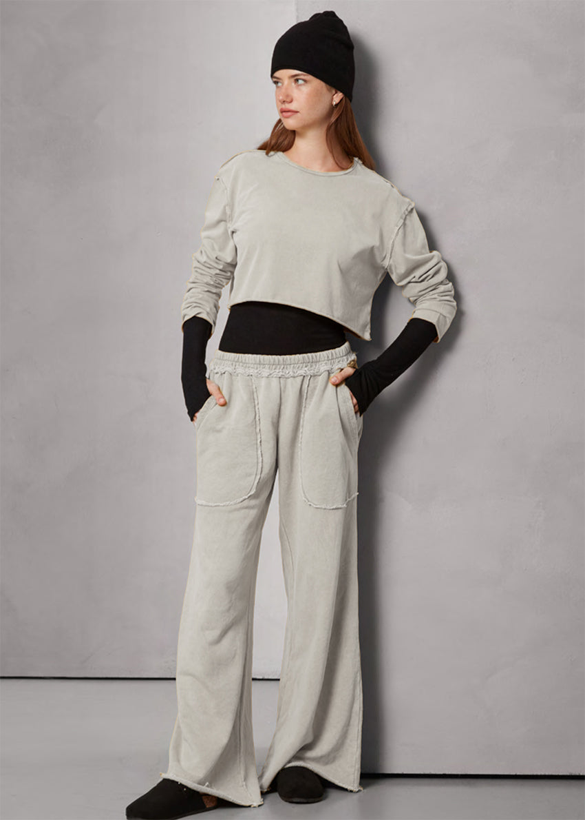 Gray long-sleeve crop top on a white background