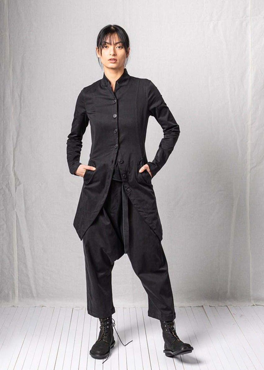 Black coat with a unique design on a white background