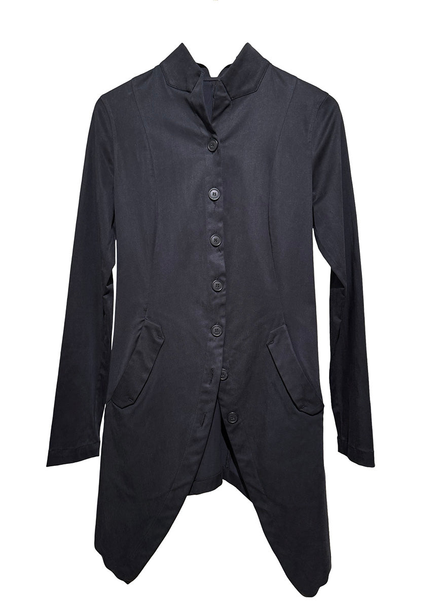 Black coat with a unique design on a white background