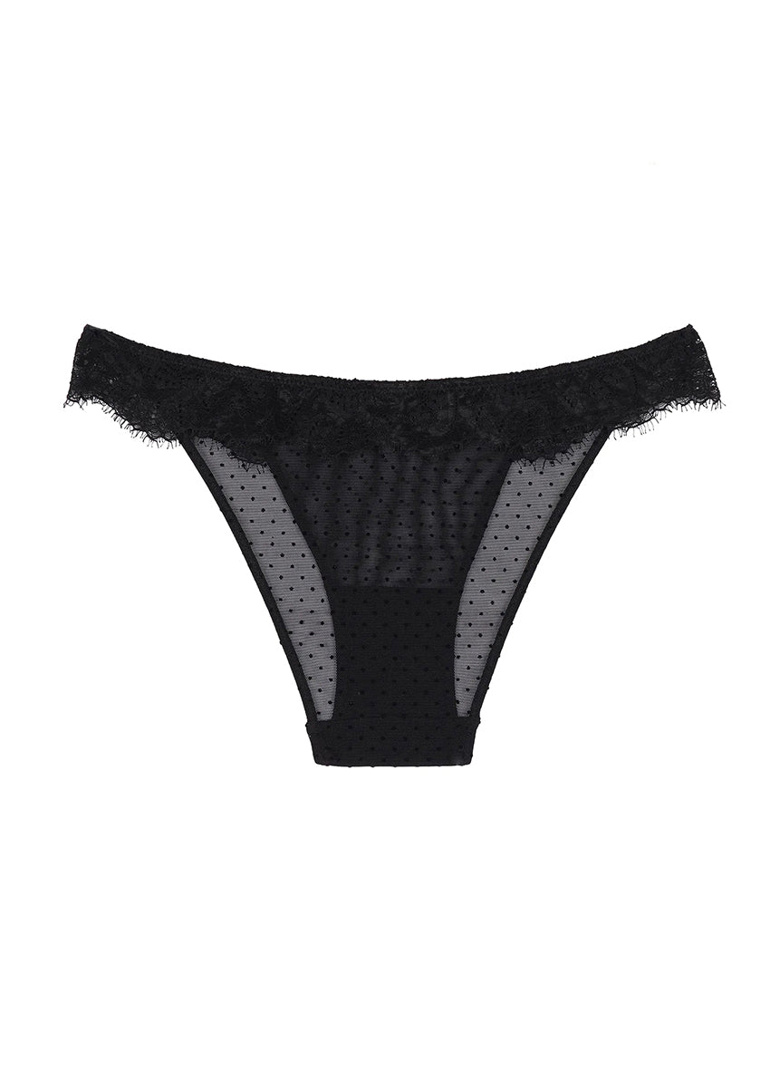 Black floral lace briefs with a soft fabric touch, designed with a comfortable fit.