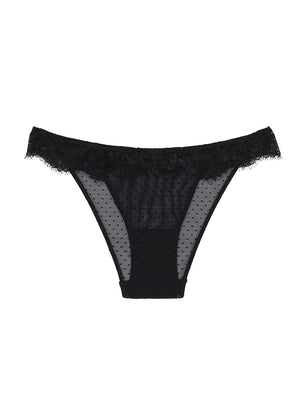 Black floral lace briefs with a soft fabric touch, designed with a comfortable fit.