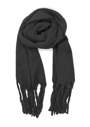 Envelop yourself in a cocoon of comfort with this exquisite scarf. Its luxuriously soft texture provides a comforting touch. Enhancing the design, the scarf features medium-sized fringes create a subtle movement