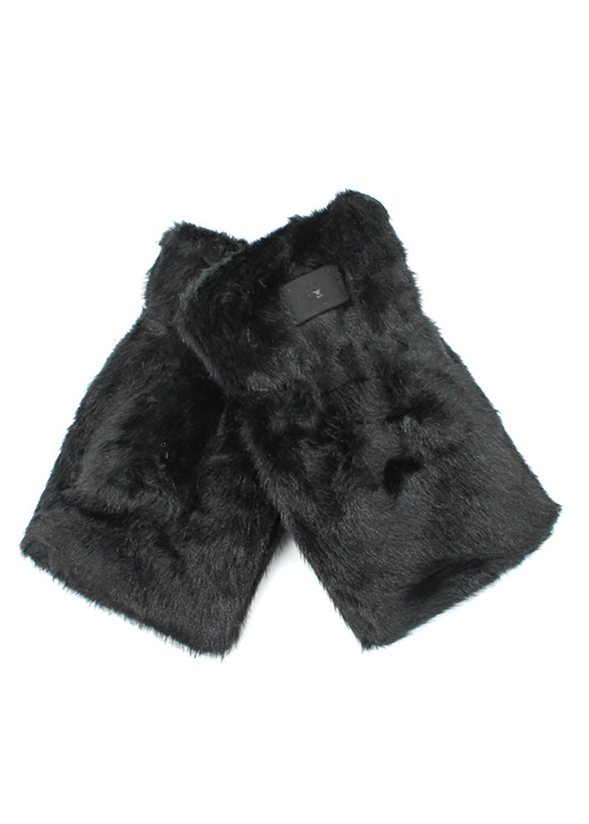 Black faux fur shorts on a white background