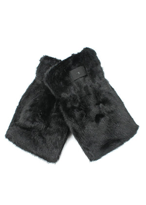 Black faux fur shorts on a white background
