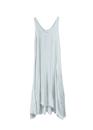 Long and lejere alice blue dress, with 2 layers, made of silk and viscose, features a deep V neckline both for front and back and fabric waves on the lower part. Amazing piece for this summer!