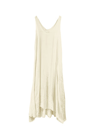 Long and lejere lemon chiffon dress, with 2 layers, made of silk and viscose, features a deep V neckline both for front and back and fabric waves on the lower part. Amazing piece for this summer!