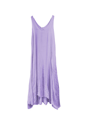 Long and lejere thistle dress, with 2 layers, made of silk and viscose, features a deep V neckline both for front and back and fabric waves on the lower part. Amazing piece for this summer!