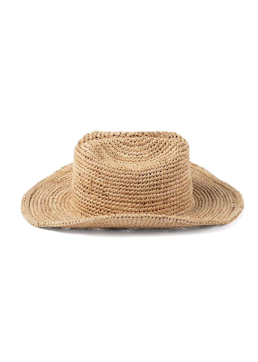 Beige straw hat on a white background