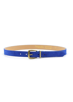 Blue belt with gold buckle on a white background