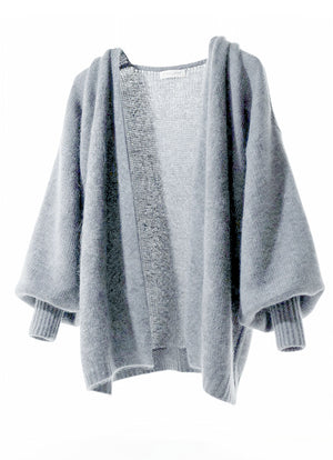 Gray knit cardigan on a white background