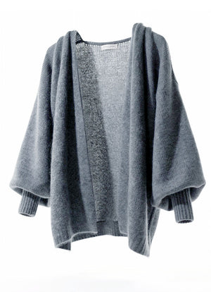 Gray knit cardigan on a white background
