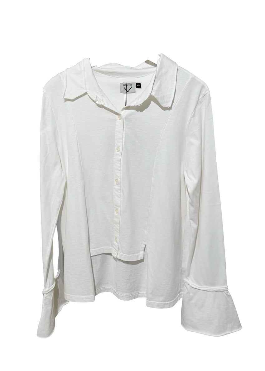 White blouse with ruffled sleeves on a white background
