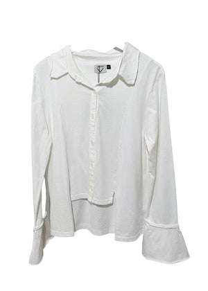 White blouse with ruffled sleeves on a white background