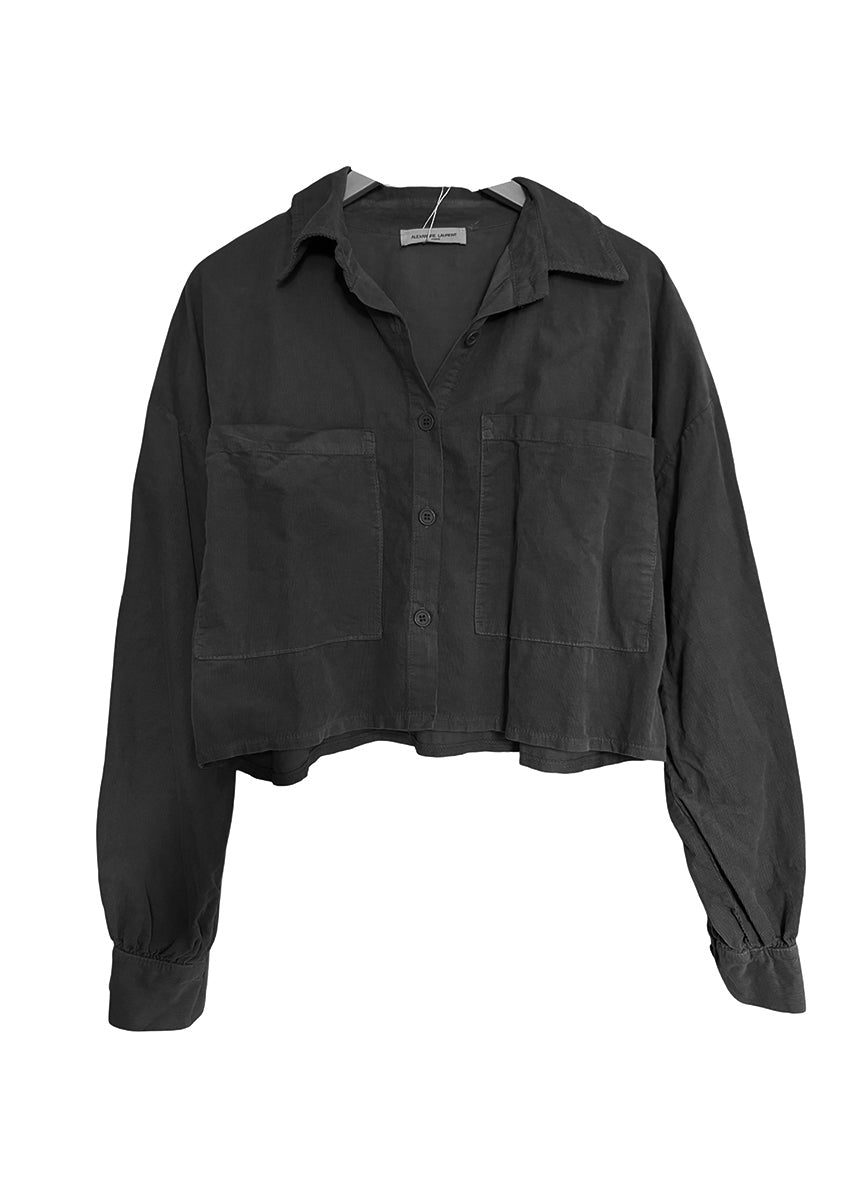 Black jacket with button details on a white background