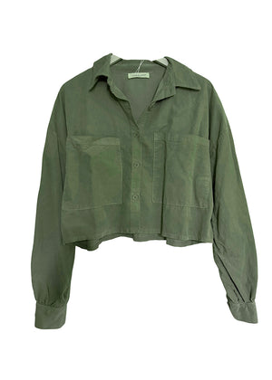 Green jacket with two front pockets on a white background