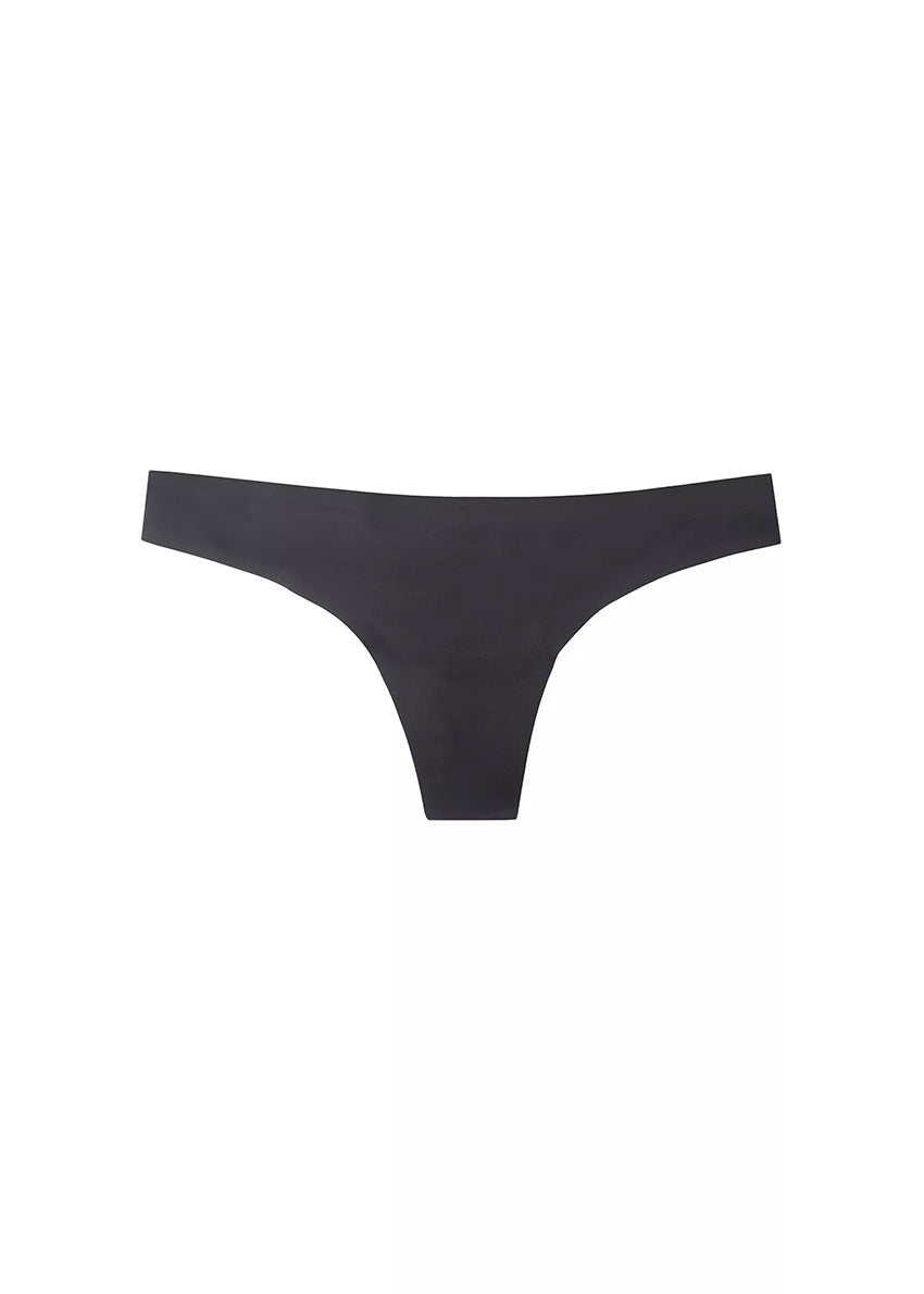 This image features a seamless Brazilian panty designed for daily wear. The panty is presented in a classic, smooth black color that ensures a seamless look under clothing.
