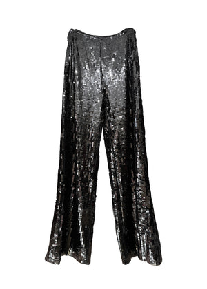 Black sequin pants on a white background