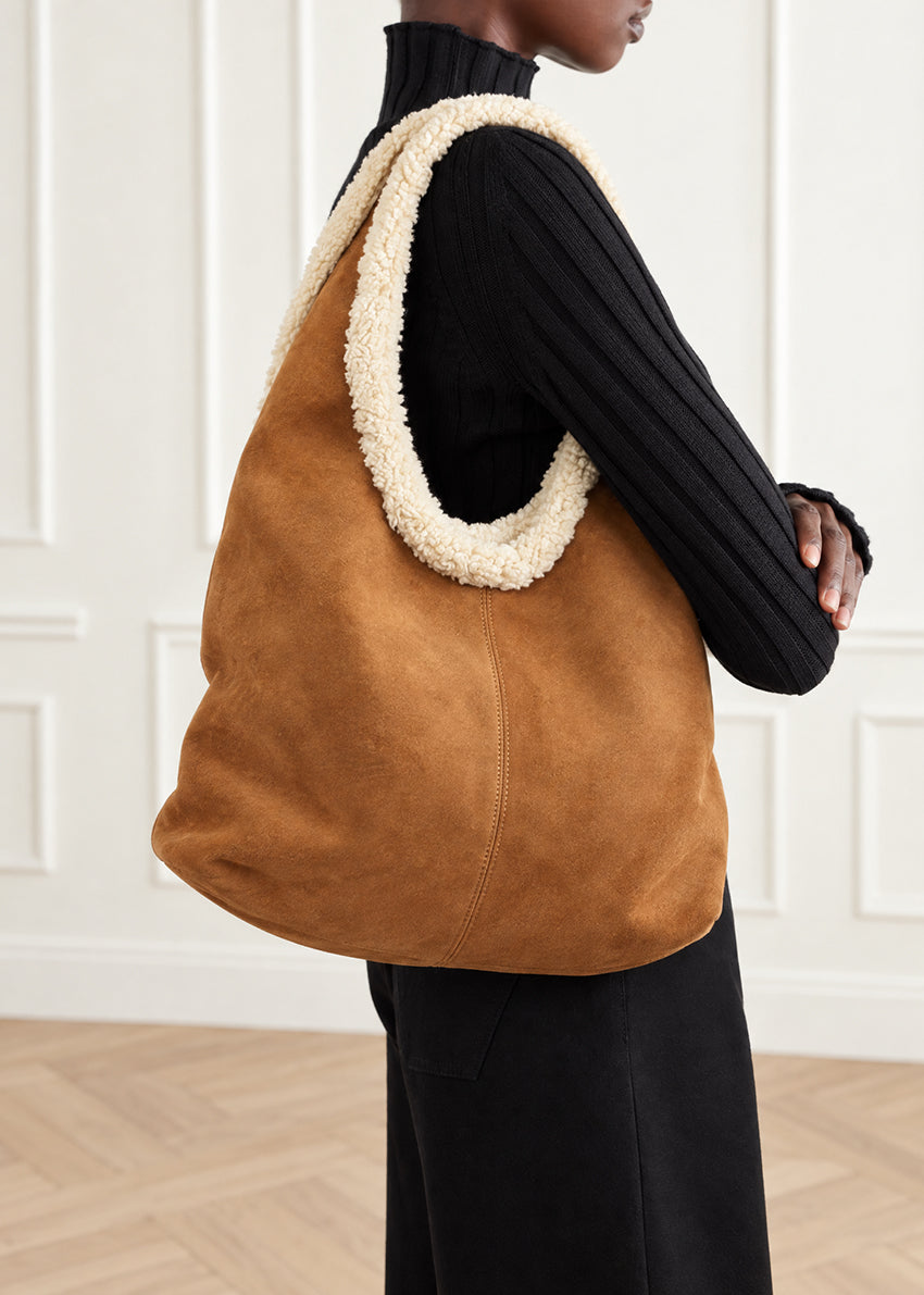 Sherpa Trim Hobo Bag