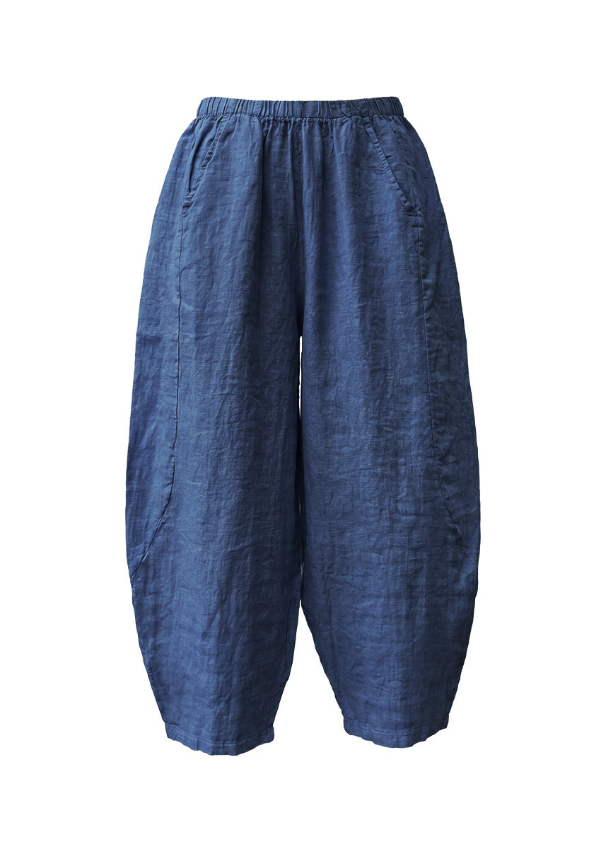Blue linen pants on a white background