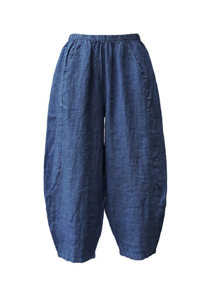 Blue linen pants on a white background