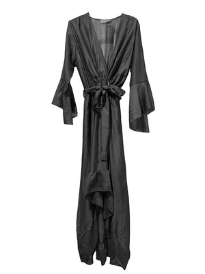 Black dress with bell sleeves on a white background