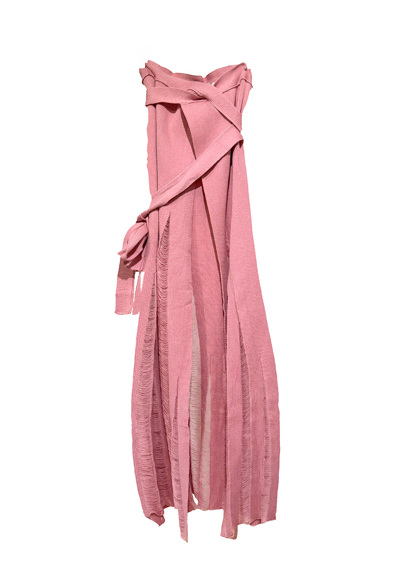 Pink skirt with a tie waist on a white background