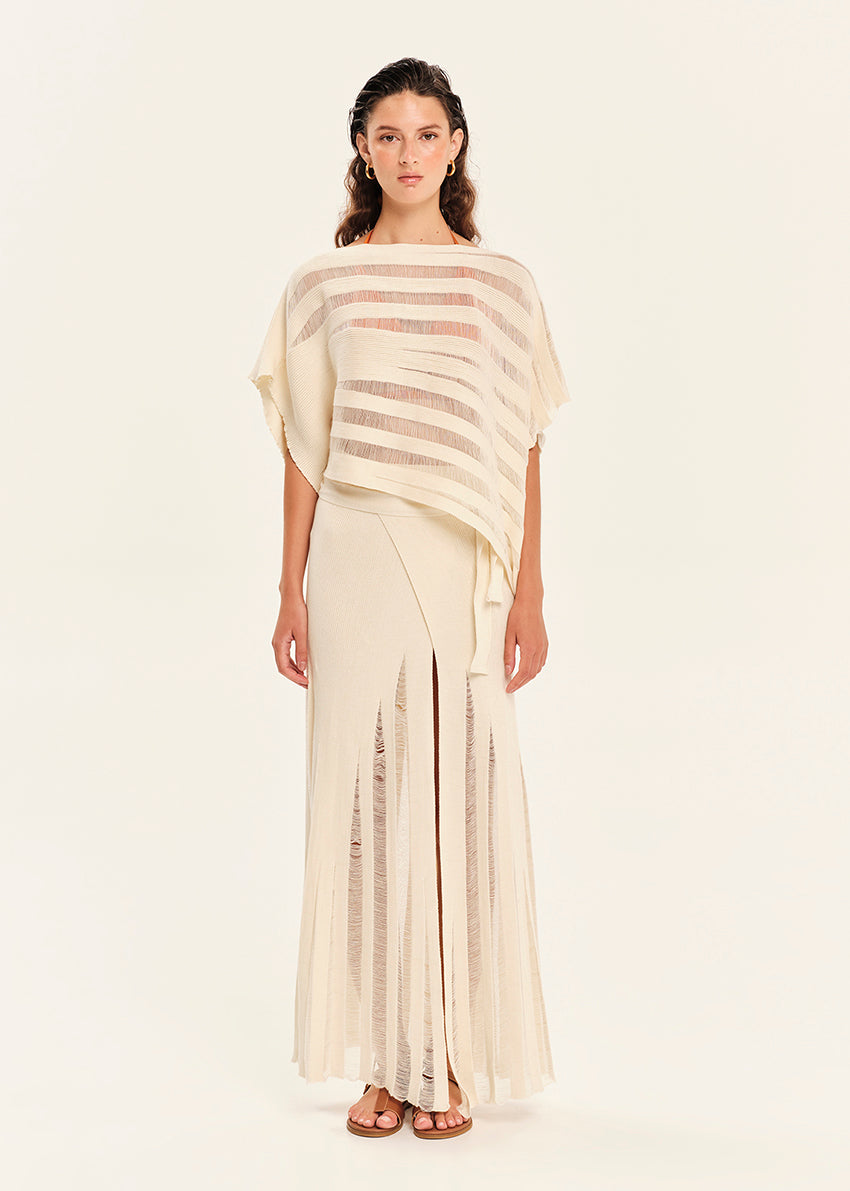 Black poncho with striped pattern on a white background