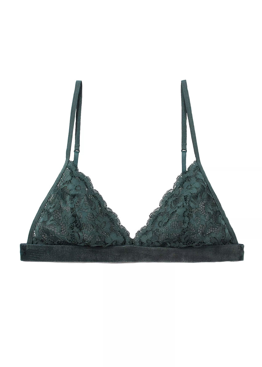 Lace triangle bra, unpadded, non-wired, triangle cup, mesh floral lace, adjustable straps, hand wash only
