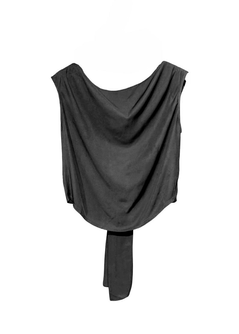 Black draped garment on a white background
